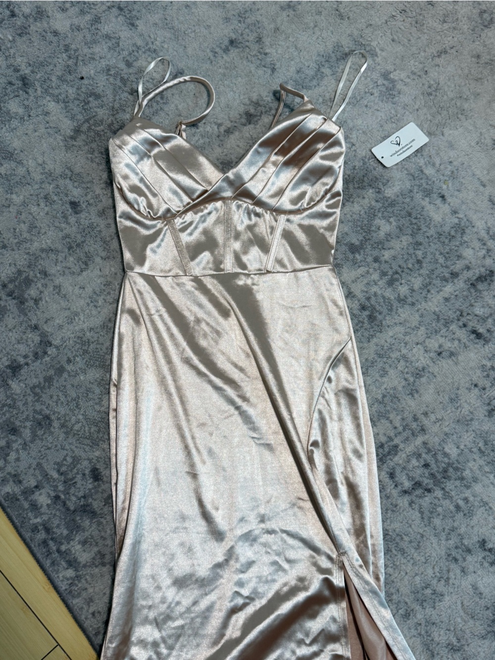 full length gold satin dress